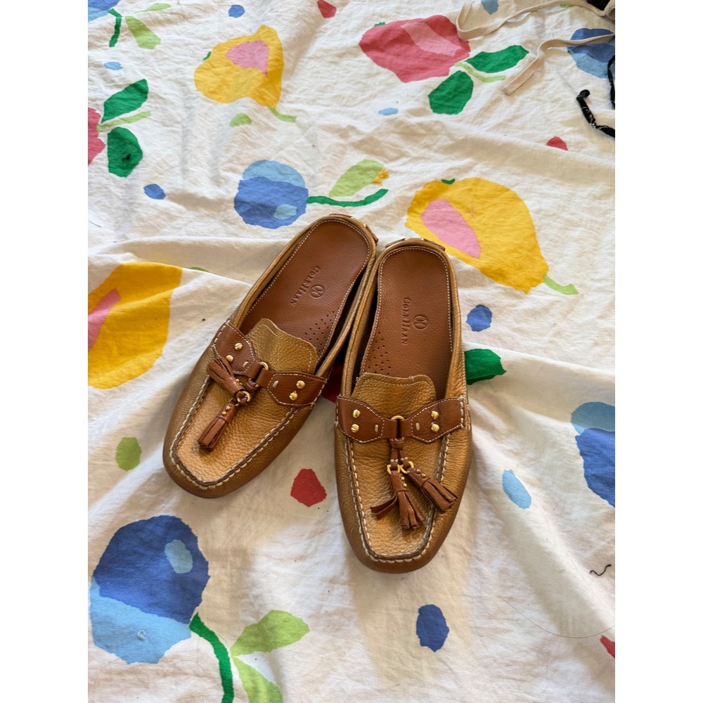 Cole Haan Womens Gold Metallic Leather Tassel Mule Loafers Driving Mocs 7.5B